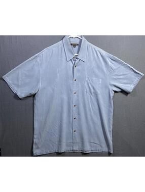 Saltaire Silk Blend Beach Hawaiian Camp Shirt Blue Resort Button Up Large Men's